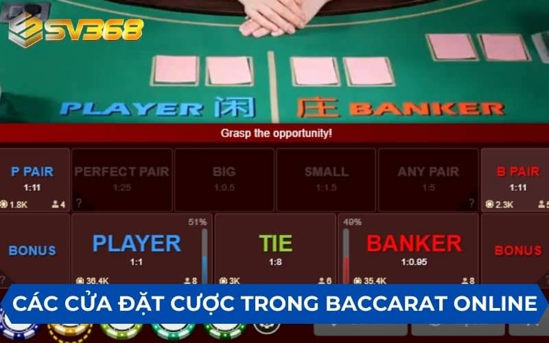 Các cửa đặt cược trong ván bài baccarat online