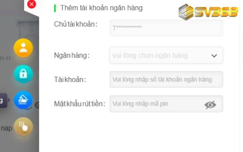 Thêm thẻ ngân hàng của bạn vào để rút tiền SV368 về